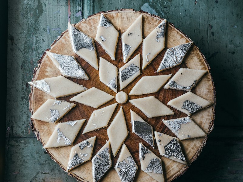 Kaju katli arranged on a plate